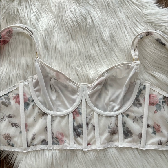 NWOT Floral Print Mesh Corset Bra with Underwire - Picture 10 of 13